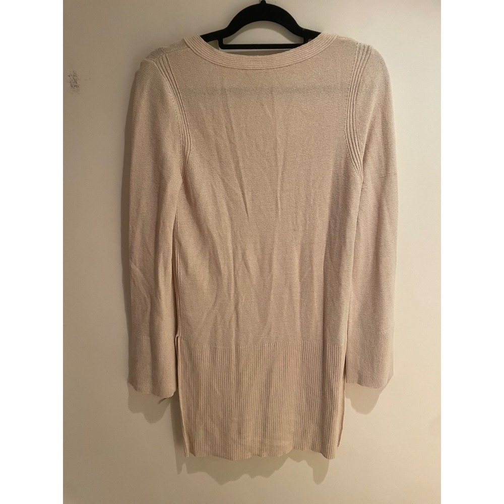 Free People Crisscross V-Neck Tunic Sweater Beige Ribbed Longline Size M - Picture 4 of 4